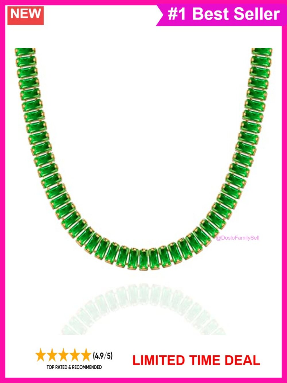 14K Gold Plated Baguette Tennis Necklace with Cubic Zirconia